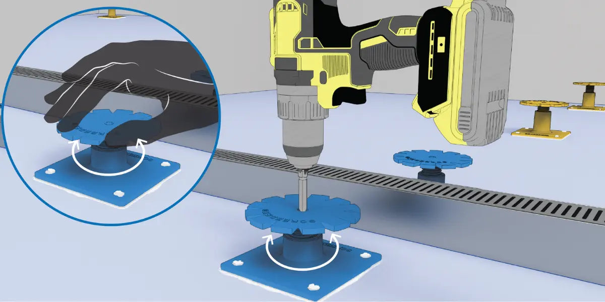 Adjusting platform heights to create a slope to drain